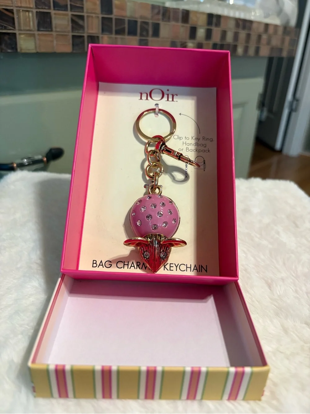 nOir Jewelry Pink Crystal Mouse Bag Charm with Gold Hardware